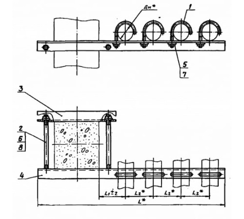 Крепления четырёх трубопроводов к ж/б колоннам в Слуцке