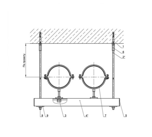 Крепления двух трубопроводов к перекрытию в Слуцке