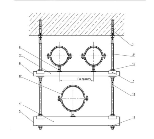 Крепления трех трубопроводов к перекрытию в Слуцке