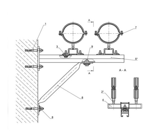 Крепления двух трубопроводов к стене в Слуцке